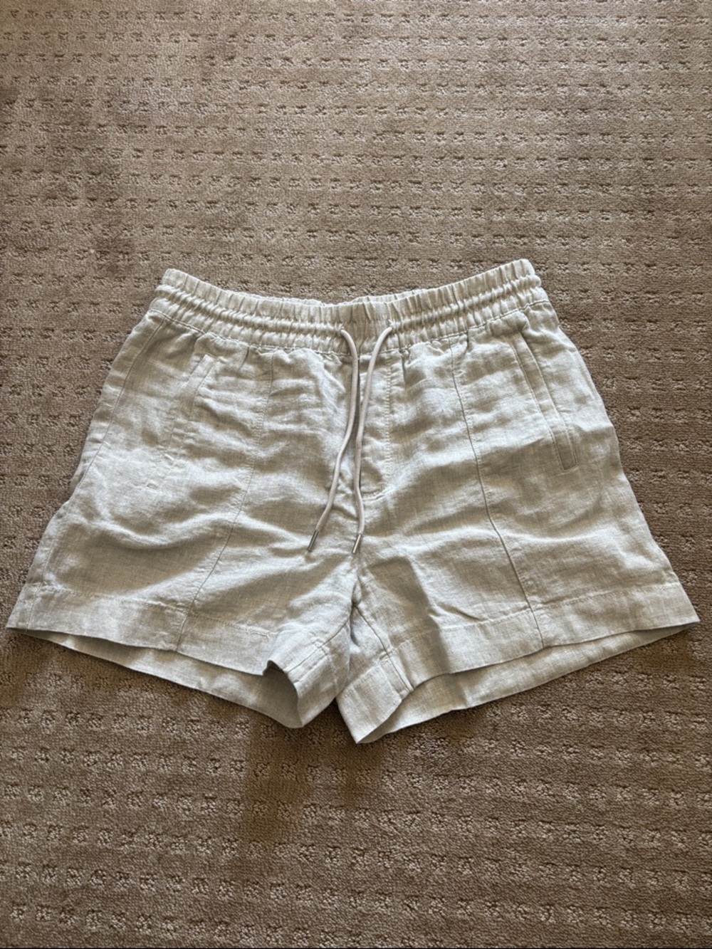 Athleta Retreat Medium Light Beige Linen-Blend Women's Drawstring Shorts